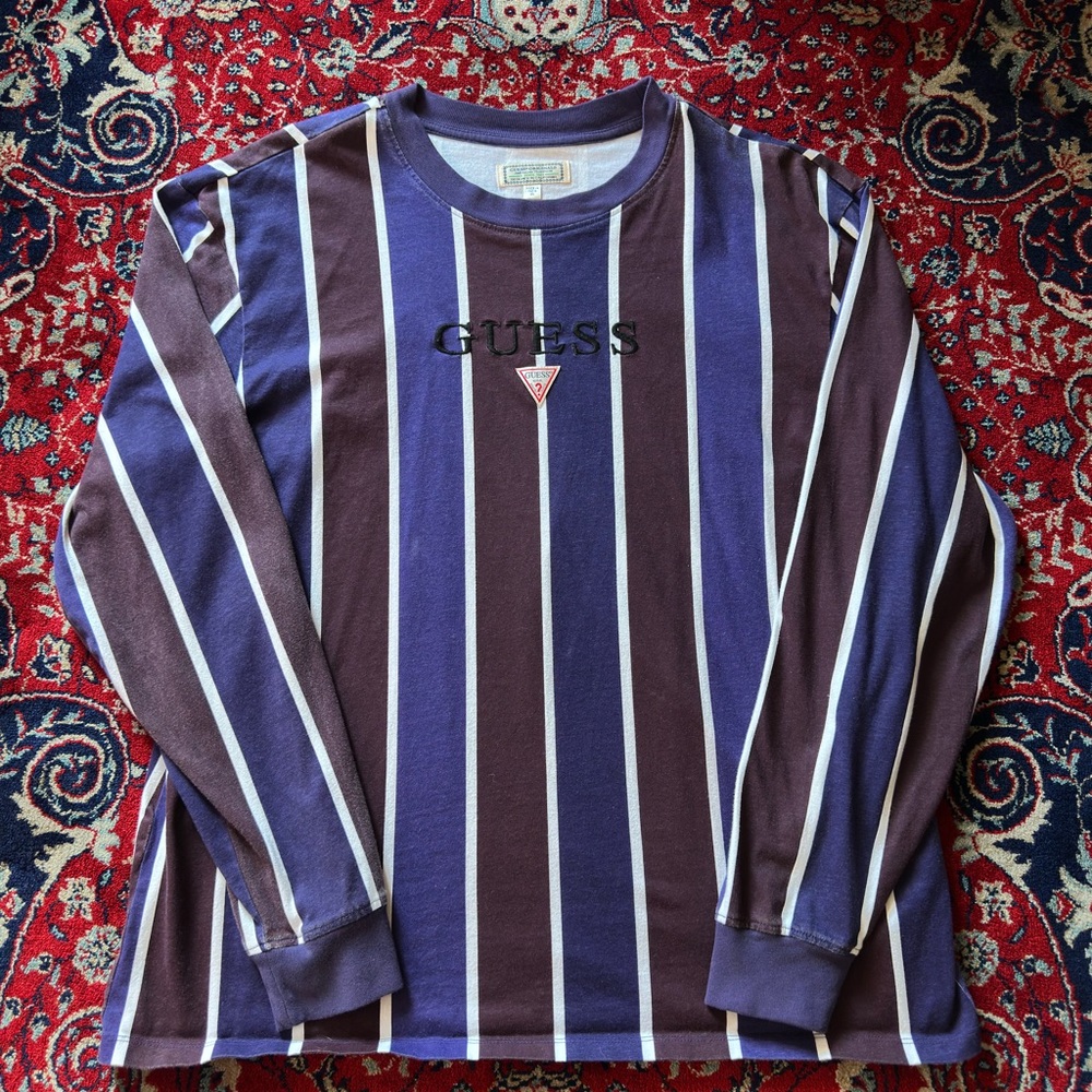 Guess Purple and White Striped Tee